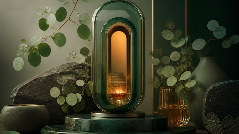Abstract green glass portal framed for mobile browsing